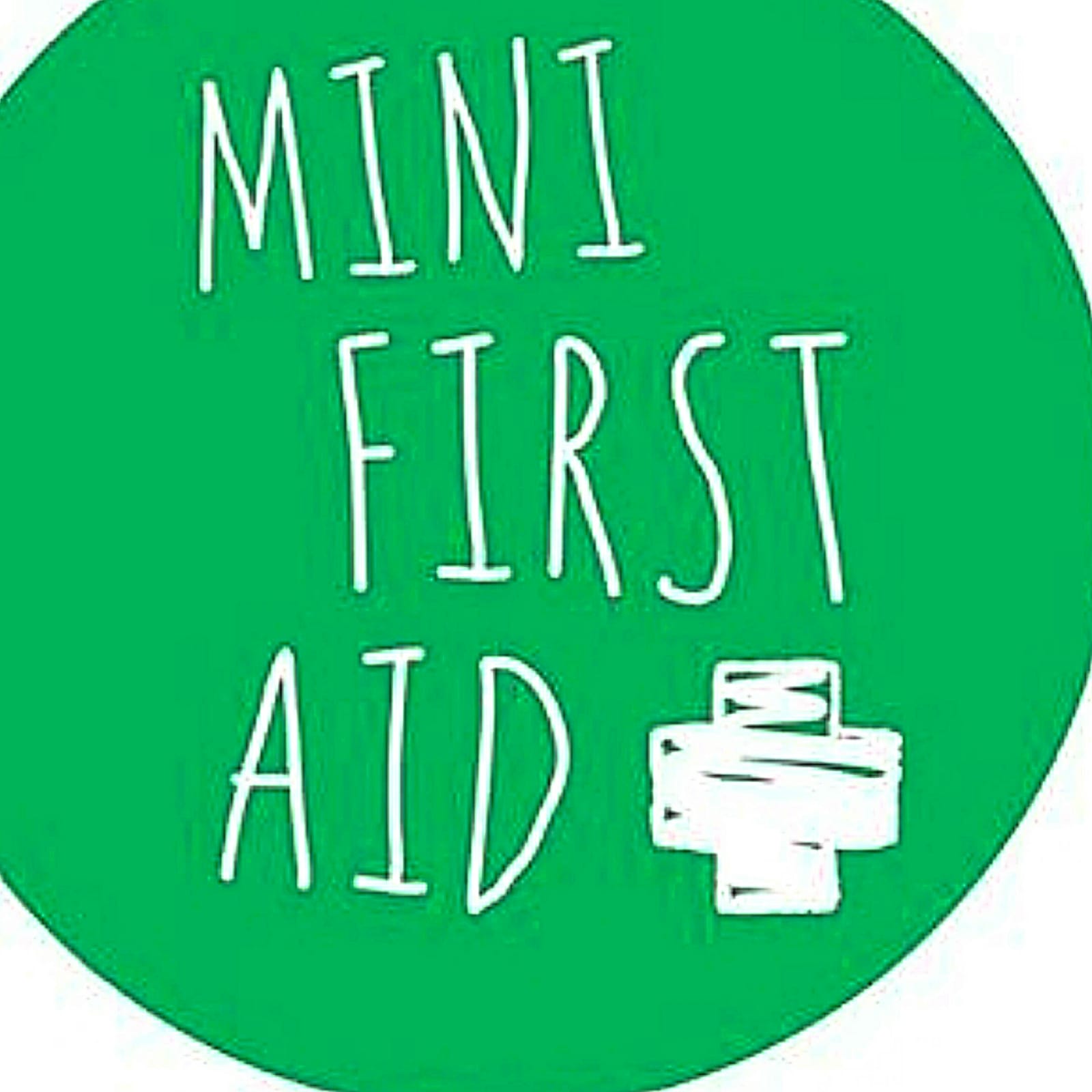 Mini First Aid logo: white text and cross on a vibrant green circle.