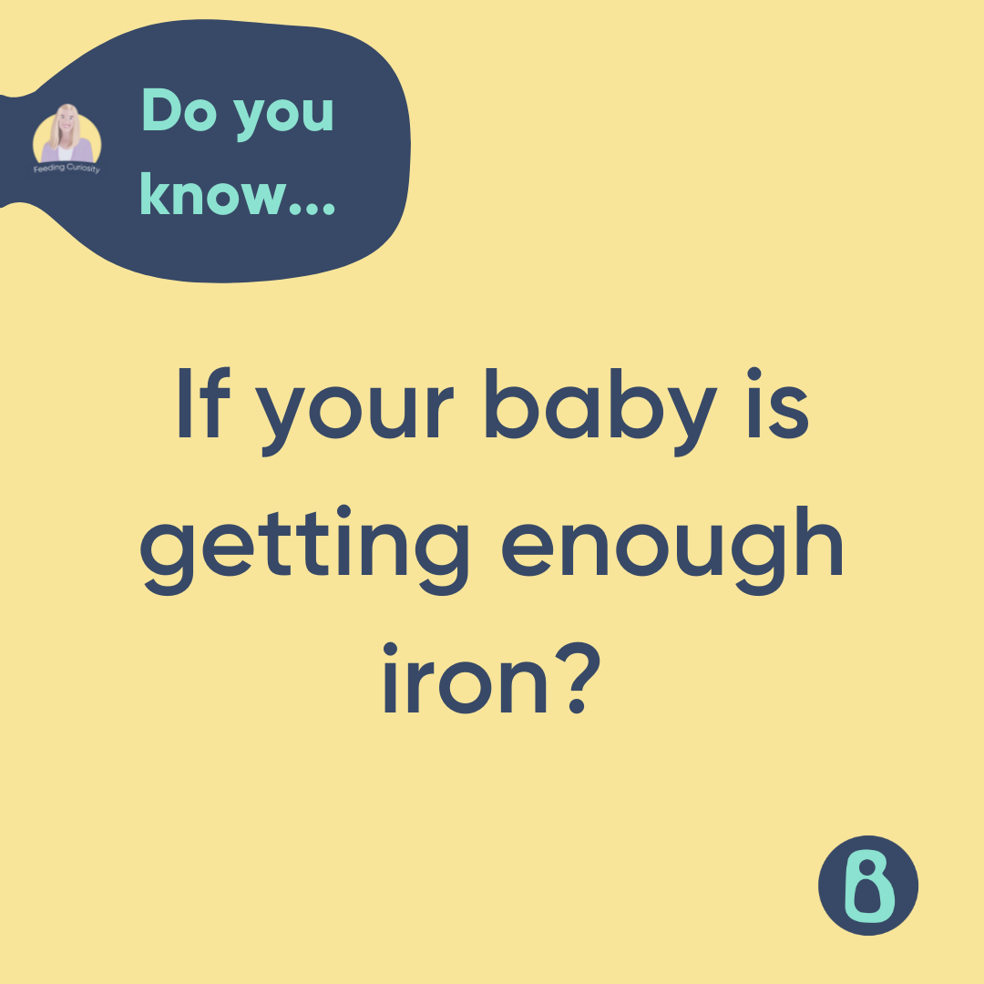 Yellow graphic asking "Do you know... If your baby is getting enough iron?" with a small logo.