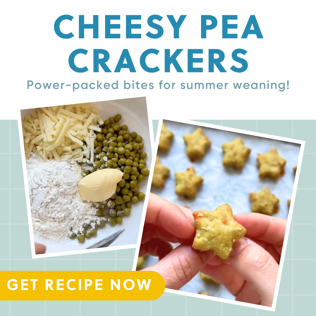 Star-shaped Cheesy Pea Cracker recipe card