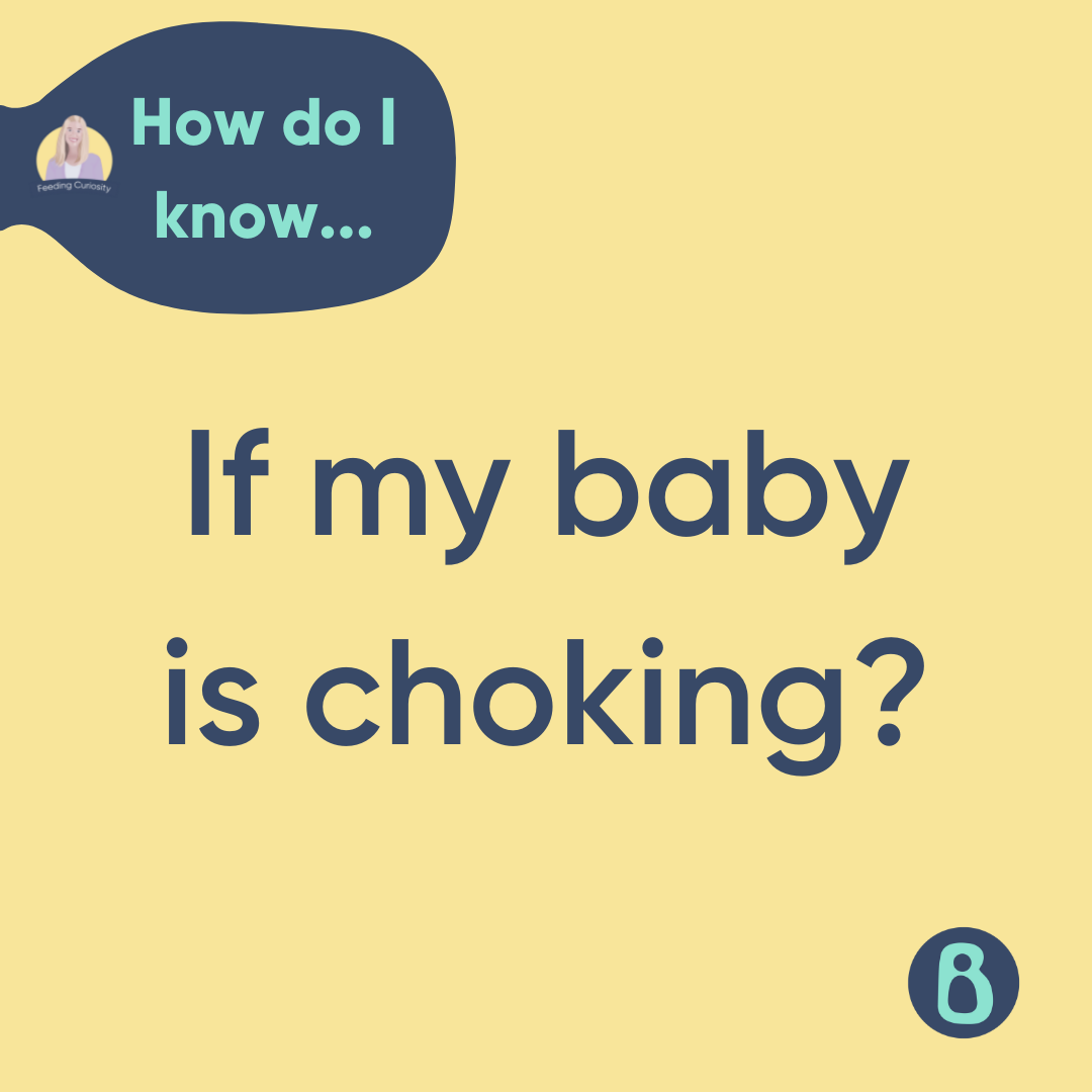 Yellow graphic with "How do I know if my baby is choking?" in dark blue text.