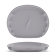 A blue-grey silicone baby weaning plate shown in two views: a top-down view displaying the scalloped rim and middle divider, and a side profile view showing the base with the embossed brand name 'BIBADO'.